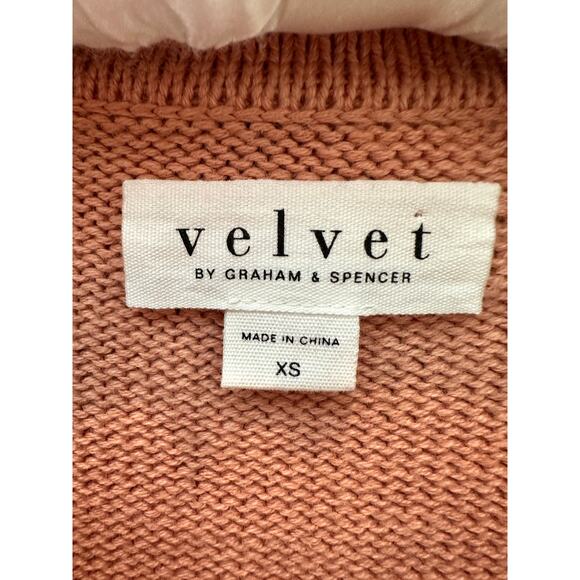 VELVET BY GRAHAM & SPENCER Striped Polo Sweater Tan Red Cotton Cashmere | XS - Picture 5 of 7